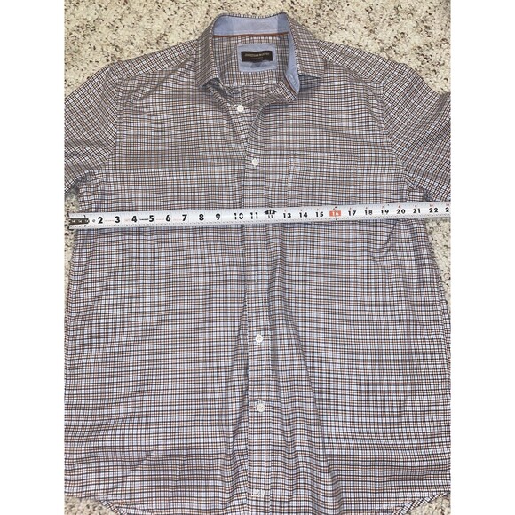 Johnston & Murphy Shirt Mens Medium Blue Brown White Plaid Button Up Cotton L - Picture 7 of 14